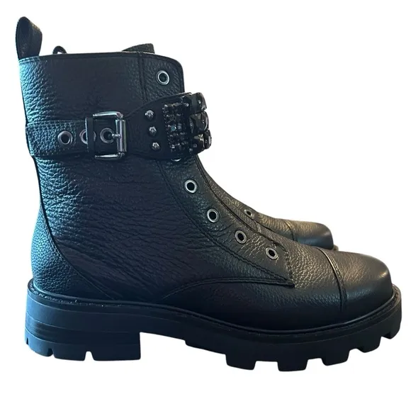 Karl Lagerfeld Maeva Leather Moto Ankle  Boots  Embellished Straps NEW 9.5