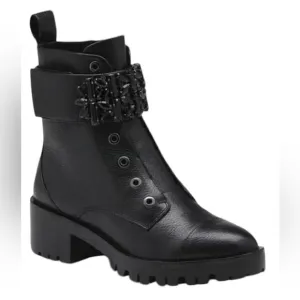 Karl Lagerfeld Maeva Leather Moto Ankle  Boots  Embellished Straps NEW 9.5