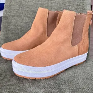 Keds Womens Tan Suede Slip-On High-top The Platform Chelsea Lug Boots Size 10