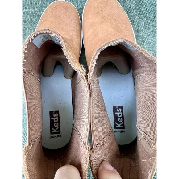 Keds Womens Tan Suede Slip-On High-top The Platform Chelsea Lug Boots Size 10