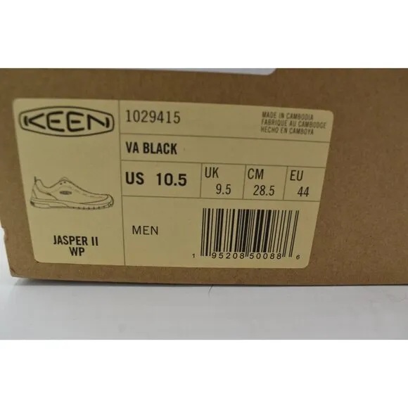 Keen Mens Size 10.5 Jasper II VA Black Waterproof Sneakers Shoes