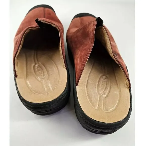 KEEN Shoes Clogs Womens 8 Mules Slip On Brown Suede Leather Comfort Stretch
