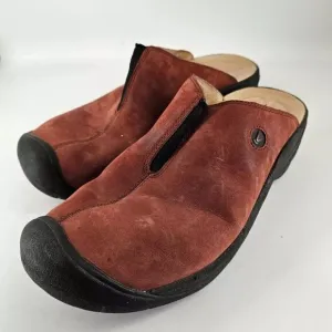 KEEN Shoes Clogs Womens 8 Mules Slip On Brown Suede Leather Comfort Stretch