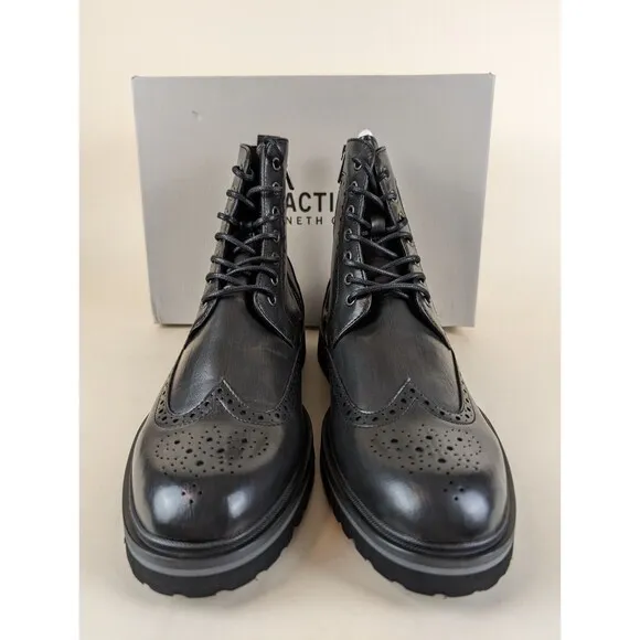 Kenneth Boots Mens 12 M Cole Klay Lug Combat Black Leather Lace Up Shoes NWB