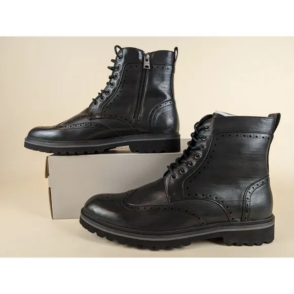 Kenneth Boots Mens 12 M Cole Klay Lug Combat Black Leather Lace Up Shoes NWB