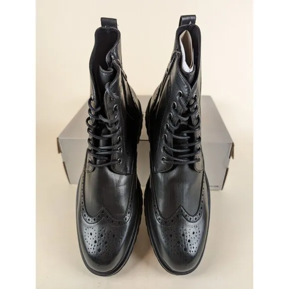 Kenneth Boots Mens 12 M Cole Klay Lug Combat Black Leather Lace Up Shoes NWB