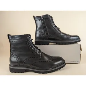Kenneth Boots Mens 12 M Cole Klay Lug Combat Black Leather Lace Up Shoes NWB