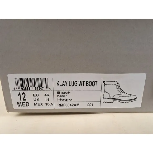 Kenneth Boots Mens 12 M Cole Klay Lug Combat Black Leather Lace Up Shoes NWB
