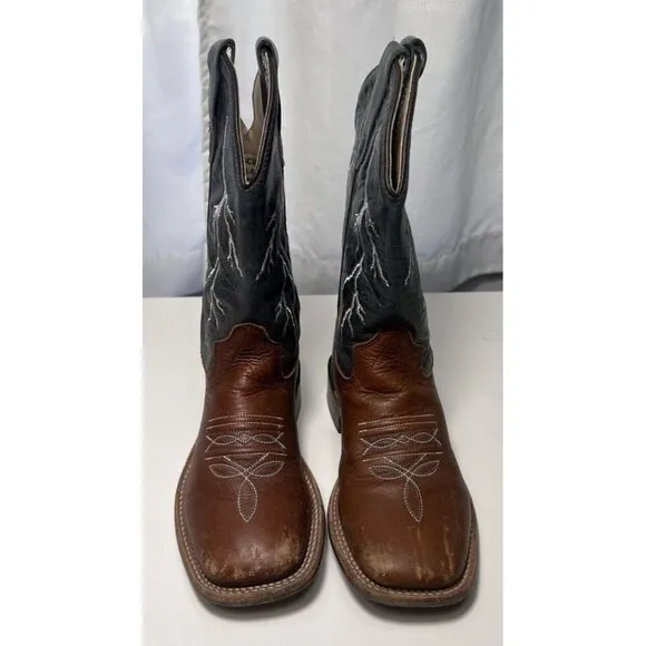 Kids Cody James Black Brown Leather Lightning Square Toe Western Boots: 13-O.D