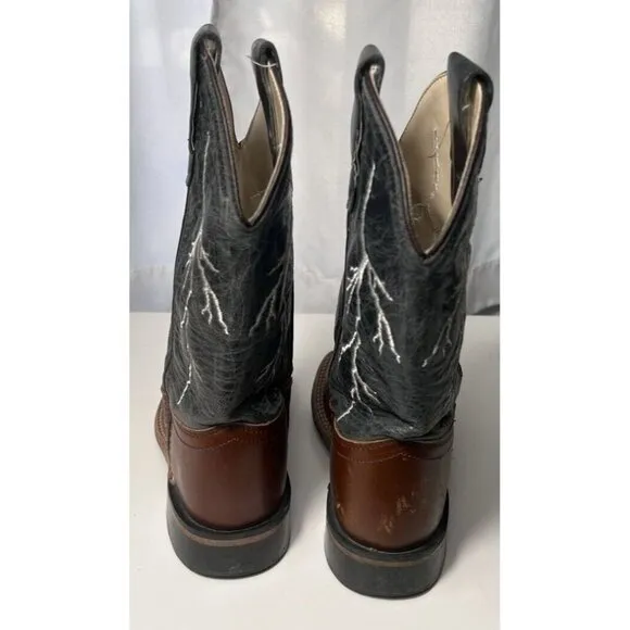 Kids Cody James Black Brown Leather Lightning Square Toe Western Boots: 13-O.D