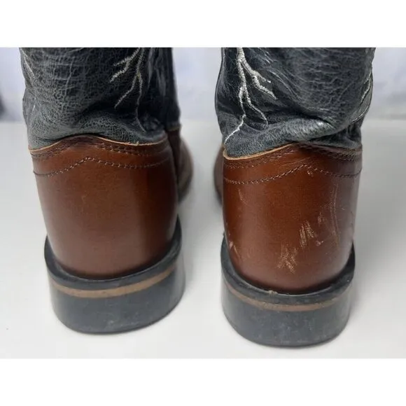 Kids Cody James Black Brown Leather Lightning Square Toe Western Boots: 13-O.D