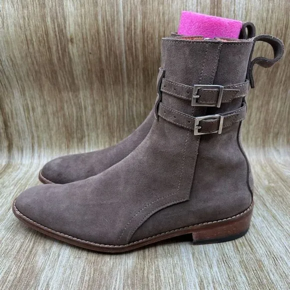 Kollar Clothing Boots Men's Size 10 M Grey Suede Ankle Boots Strap Shoes Casual‎