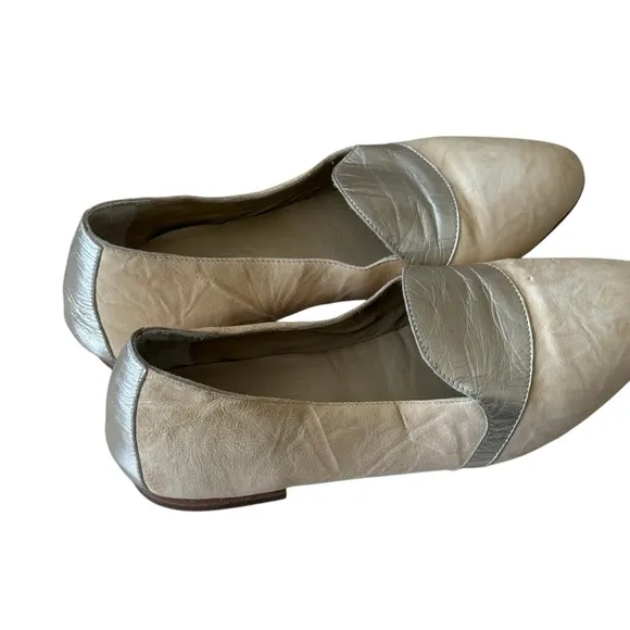 KUDETA Women's Loafers Tan/ Gold Flats Goodyear Sole Made In Italy