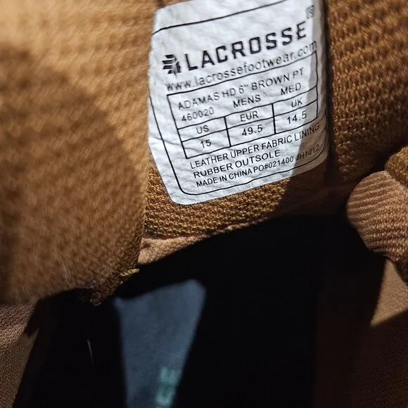 LaCrosse Adamas HD 6&quot; Brown PT 460020 Men's Work Boots Size 15