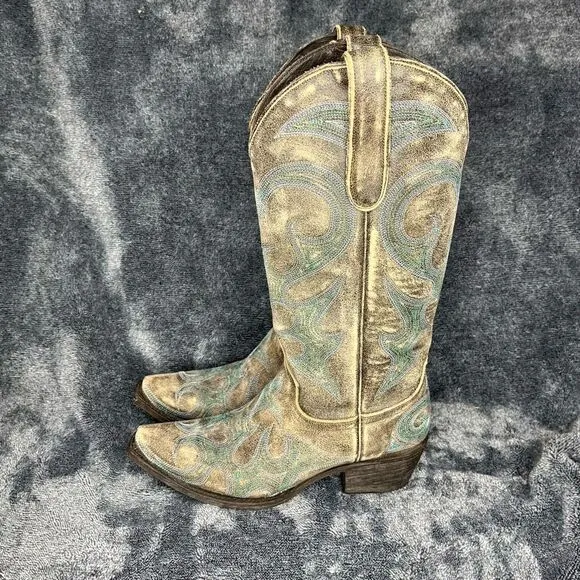 Lane Western Boots Womens Love Sick Cowboy Snip Brown Teal size 6.5