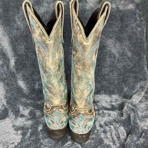 Lane Western Boots Womens Love Sick Cowboy Snip Brown Teal size 6.5