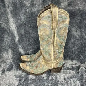 Lane Western Boots Womens Love Sick Cowboy Snip Brown Teal size 6.5