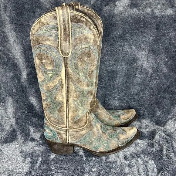 Lane Western Boots Womens Love Sick Cowboy Snip Brown Teal size 6.5