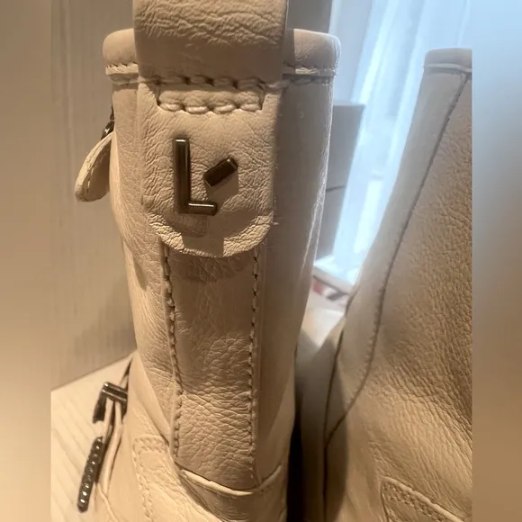Larroude Harly Leather Boots Natural White Ivory Motto Boots WMNS  Size 9.5 NEW