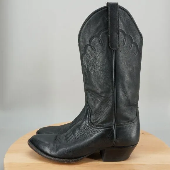 Larry Mahan Western Boots Mens Size 9.5 D Black Leather Cowboy Made in USA