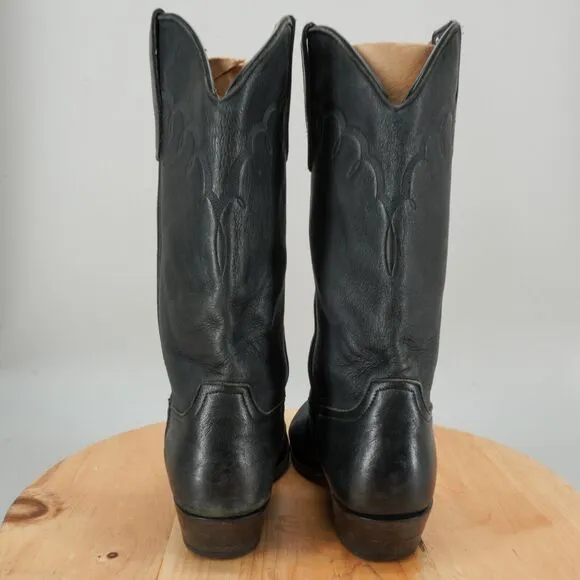 Larry Mahan Western Boots Mens Size 9.5 D Black Leather Cowboy Made in USA