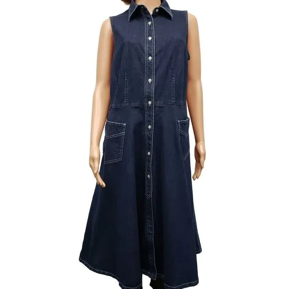 Lauren Jeans Co. Ralph Lauren Vintage Denim Shirt Dress Sleeveless Plus Size 14W