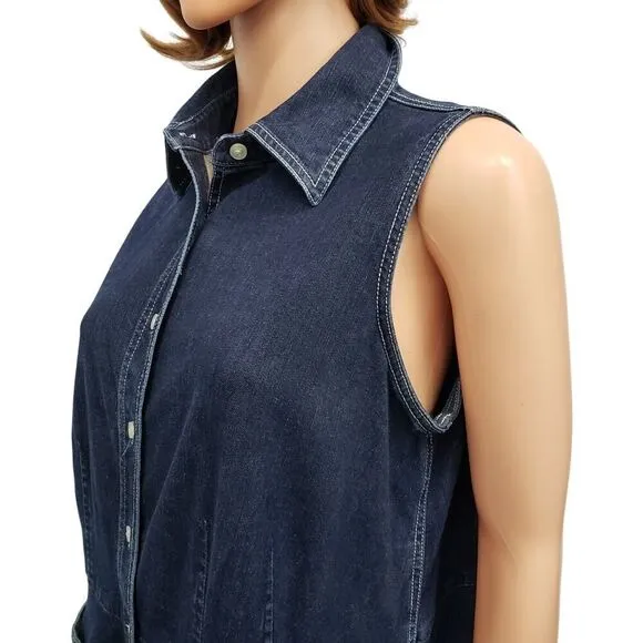 Lauren Jeans Co. Ralph Lauren Vintage Denim Shirt Dress Sleeveless Plus Size 14W