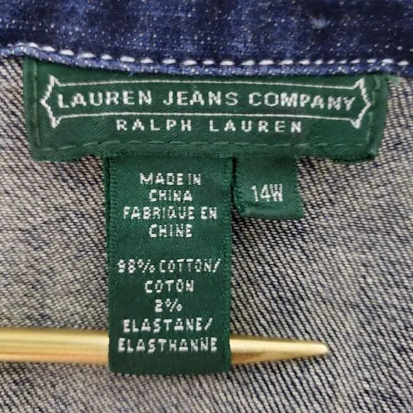 Lauren Jeans Co. Ralph Lauren Vintage Denim Shirt Dress Sleeveless Plus Size 14W
