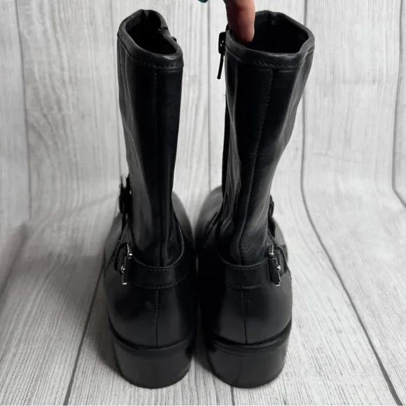 Lauren Ralph Lauren Mesi Black Leather Zip Mid Calf Riding Boots Size 9.5B