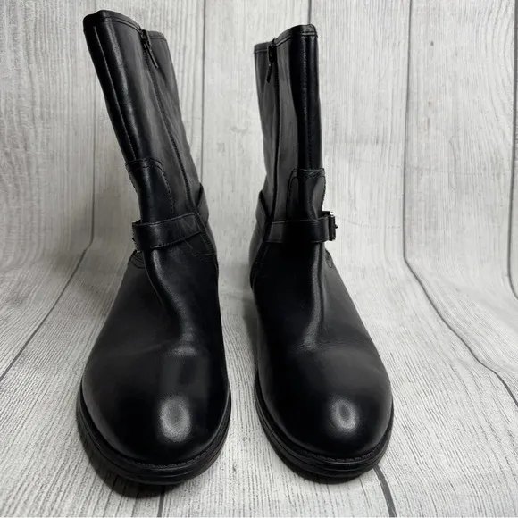 Lauren Ralph Lauren Mesi Black Leather Zip Mid Calf Riding Boots Size 9.5B