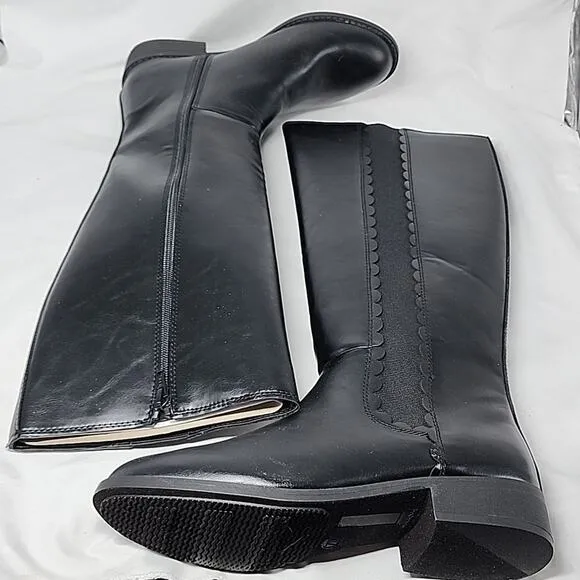 LC LAUREN CONRAD MOLASSES BLACK KNEE HIGH HEELED BOOT LADIES 7 WIDE CALF NIB