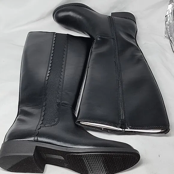 LC LAUREN CONRAD MOLASSES BLACK KNEE HIGH HEELED BOOT LADIES 7 WIDE CALF NIB