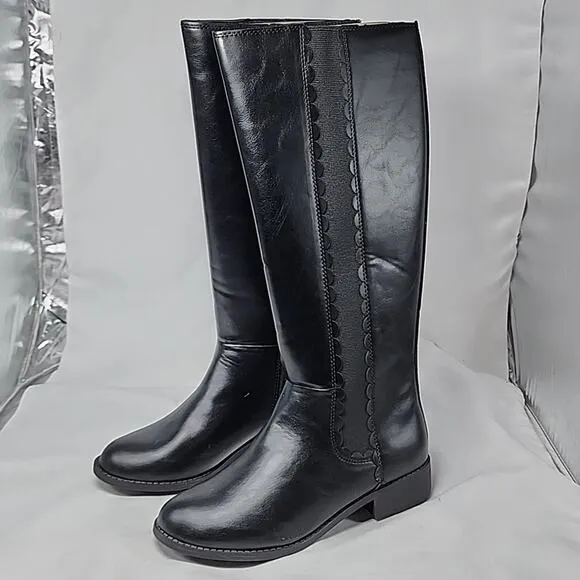 LC LAUREN CONRAD MOLASSES BLACK KNEE HIGH HEELED BOOT LADIES 7 WIDE CALF NIB