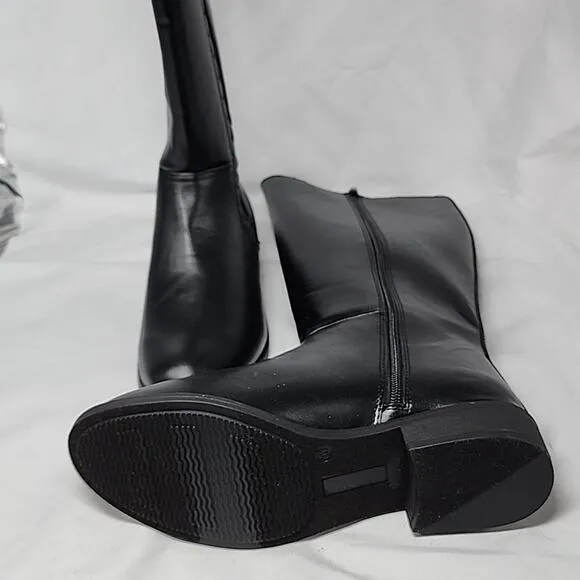 LC LAUREN CONRAD MOLASSES BLACK KNEE HIGH HEELED BOOT LADIES 7 WIDE CALF NIB