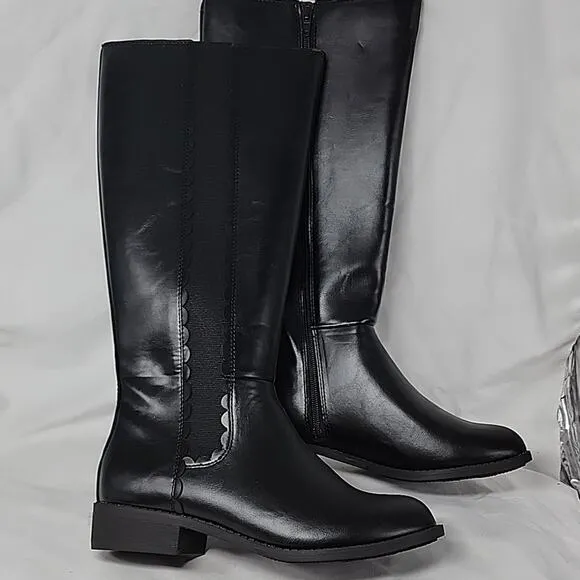 LC LAUREN CONRAD MOLASSES BLACK KNEE HIGH HEELED BOOT LADIES 7 WIDE CALF NIB