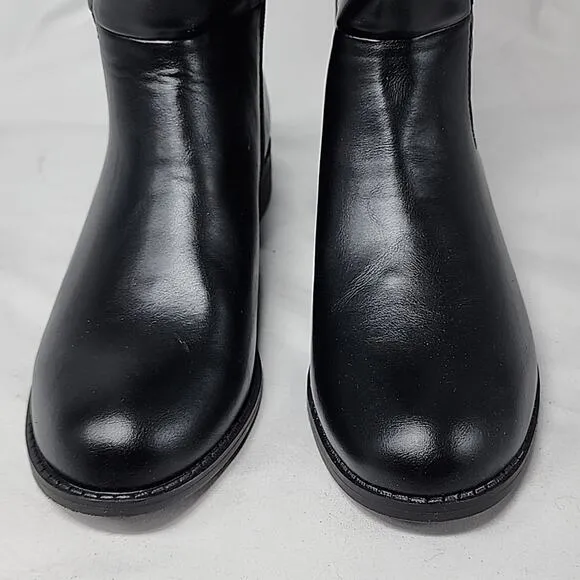 LC LAUREN CONRAD MOLASSES BLACK KNEE HIGH HEELED BOOT LADIES 7 WIDE CALF NIB