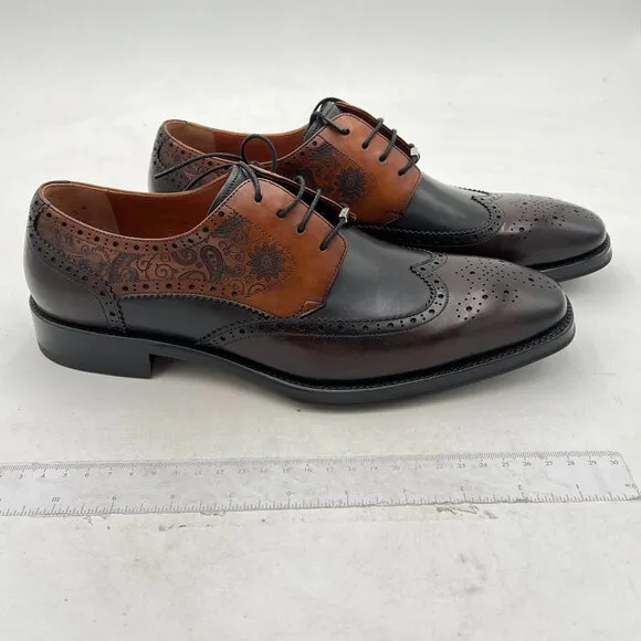 LEIZILEI Men's Brown Textured Prints Brogue Genuine Lace-Up Dress Oxfords