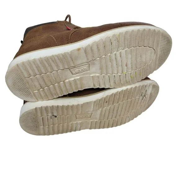Levis Kids Brown Faux Leather High-Top Boots US 2 EUR 34 UK 1.5 With Synthetic U