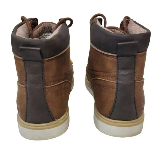 Levis Kids Brown Faux Leather High-Top Boots US 2 EUR 34 UK 1.5 With Synthetic U