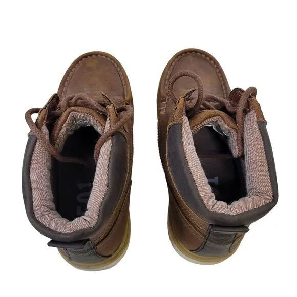 Levis Kids Brown Faux Leather High-Top Boots US 2 EUR 34 UK 1.5 With Synthetic U