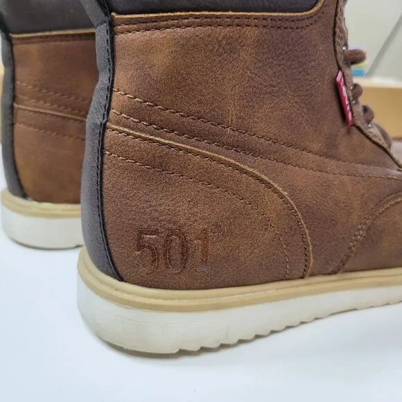 Levis Kids Brown Faux Leather High-Top Boots US 2 EUR 34 UK 1.5 With Synthetic U