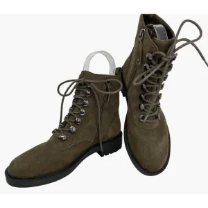 Linea Paolo Trinity Womens Dark Olive Suede Combat Boots Size 5.5 M