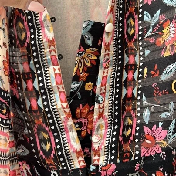 LINI Rose Mixed-Print Handkerchief-Hem Dress with necktie
