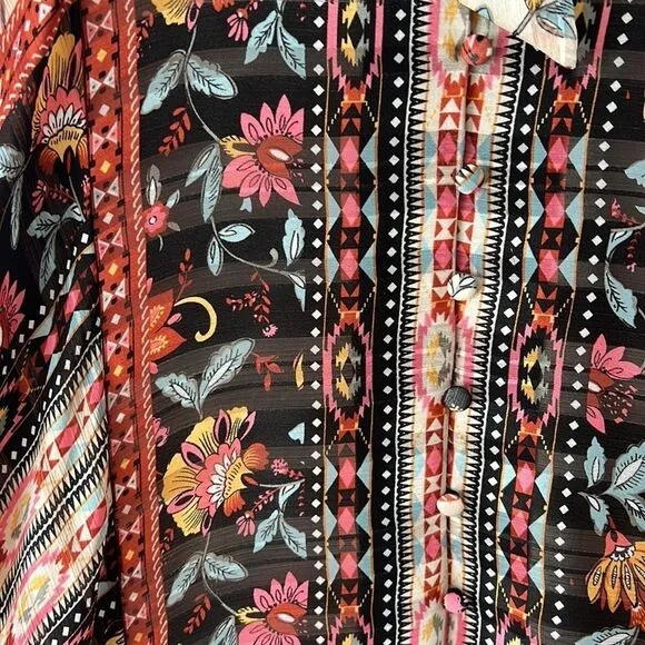 LINI Rose Mixed-Print Handkerchief-Hem Dress with necktie