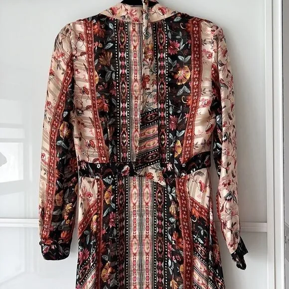 LINI Rose Mixed-Print Handkerchief-Hem Dress with necktie