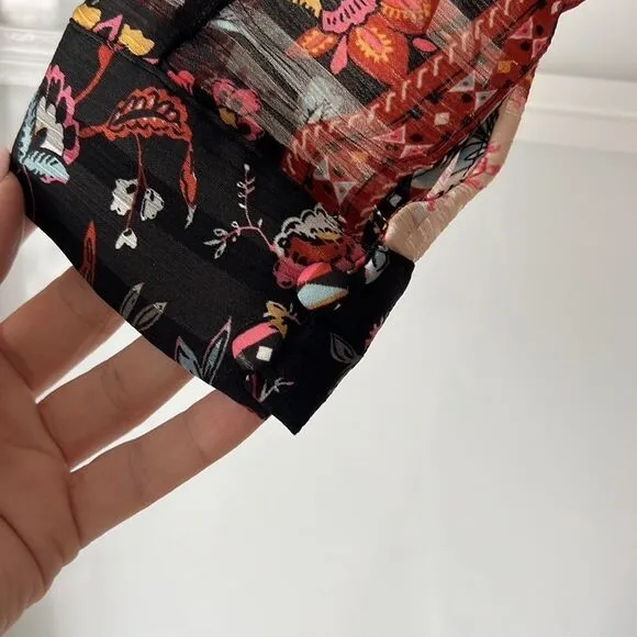 LINI Rose Mixed-Print Handkerchief-Hem Dress with necktie