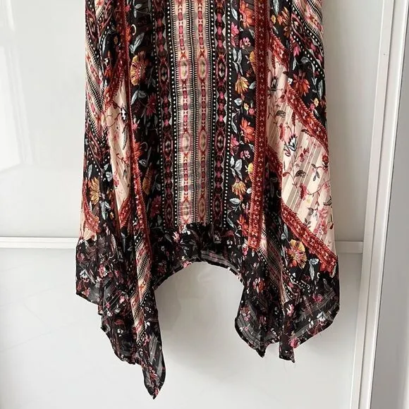 LINI Rose Mixed-Print Handkerchief-Hem Dress with necktie