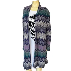 Liz &amp; Co Womens Large Chevron Coat Sweater Long Duster