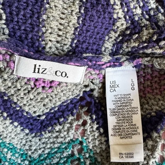 Liz &amp; Co Womens Large Chevron Coat Sweater Long Duster