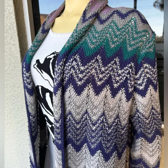 Liz &amp; Co Womens Large Chevron Coat Sweater Long Duster